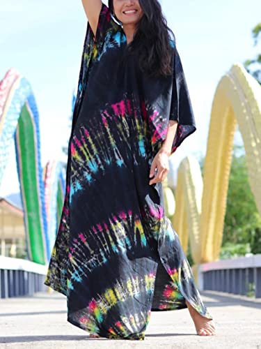 Plus Size Summer Kaftan Dress for Women with Print and Black Multicolour Cover Up