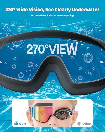 Kids Swim Goggles 2 Pack - Large Frame Anti-Fog Leak Proof UV Protection Black & Iridescent Pink/Gold