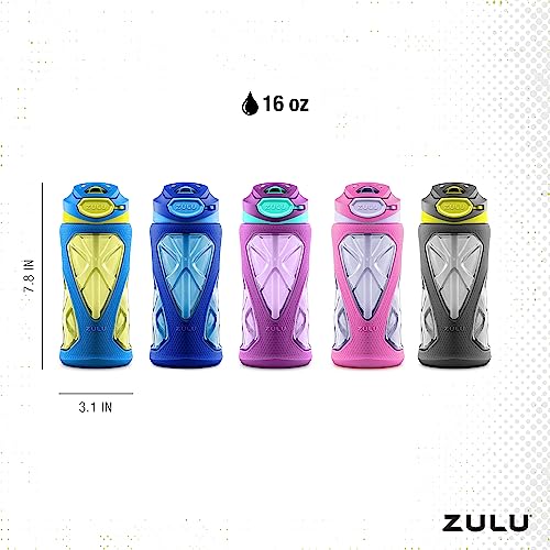 Kids Water Bottle 16oz with Silicone Sleeve, Leakproof Flip Lid - Mojo Blue