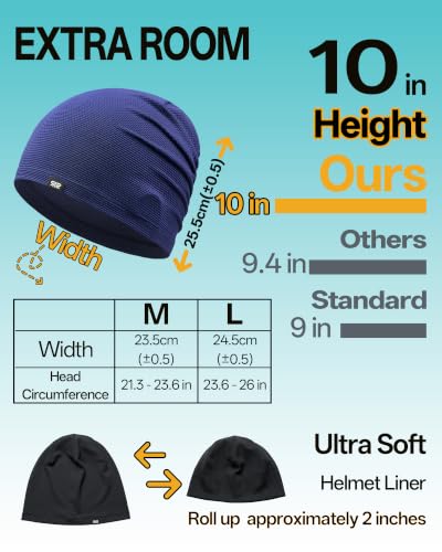 Large Breathable Skull Cap Sweat Control Mesh for Men Women - Black, Gray, White