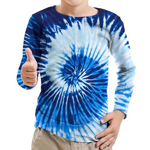 Kids Tie Dye Sun Shirt UPF 50+ Rash Guard UV Tee White Blue 4 Pack