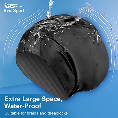 Large Waterproof Swim Cap for Braids Dreadlocks Women Men Black