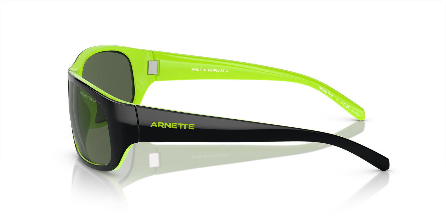 Arnette Men's AN4290 Uka Rectangular Sunglasses, Top Black/Fluorecent Green/Dark Green Polarized, 63 mm
