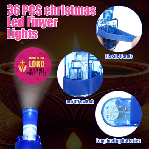 Tuanse 36 Pcs Christmas Christian Finger Lights Gifts Bulk Christian Bible Jesus Church Finger Flashlights Glow in The Dark Religious Inspirational Party Favors for Kids Christmas Halloween Gifts