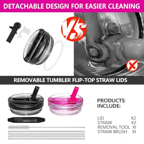 40 oz Detachable Lid Replacement for Stanley Tumbler, Leak-Proof Durable Splash-Proof Cover Compatible with Stanley 40 Ounce Cups£¬Cup Accessories for Stanley 2 Pack (Black+Black)