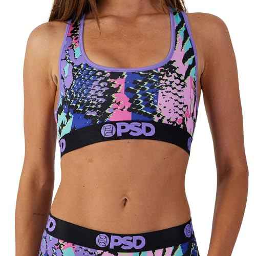 PSD Womens Sports Bra ? Wild Trip 3-Pack, Comfortable Medium Support Sports Bras for Women Pack, Womens Racerback Sports Bras Multipack, X-Small