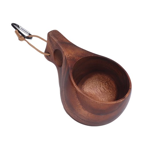Tissting Wood Camp Mug 230ml Log Wood Grain Camping Coffee Cup with Wooden Handle and Lanyard, Nordic Drinking Cup for Coffee Tea Milk(Brown)
