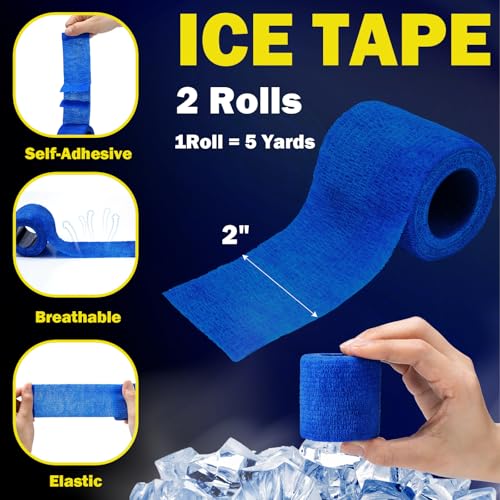 Geiserailie 2 Pcs Instant Cooling Ice Tape Self Sticking Compression Wrap Reusable Sport Ice Tapes No Refrigeration Needed Athletic Muscle Bandage for Pain Relief and Swelling(Blue,2 Inches)