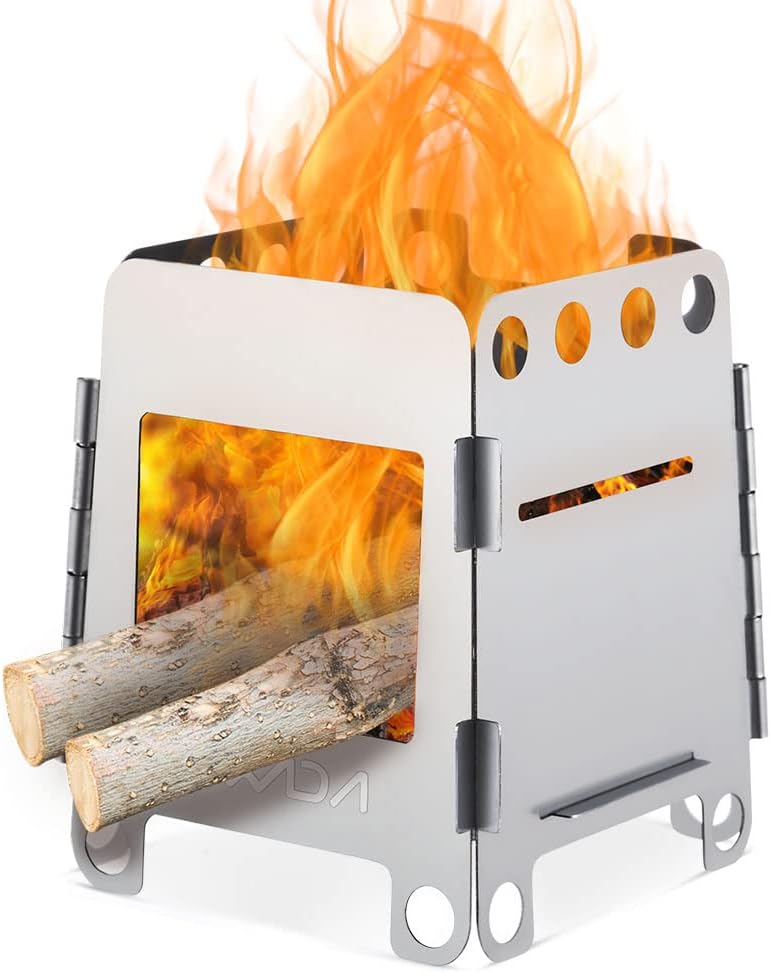 Portable Stainless Steel Wood Burning Camping Stove - Lightweight Folding Backpacking Grill for Hiking, BBQ, and Outdoor Adventures