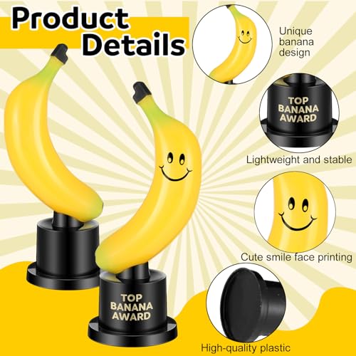 6 Pack Banana Trophy - Funny Top Banana Award with Black Stand, Yellow Plastic