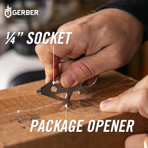 Gerber Gear Broadhead Keychain 5-in-1 Multitool, Clips to Pocket or Keychain with Bottle Opener, Flat Head Driver, Package Opener, Cross Driver and 1/4" Socket, EDC Gear for Everyday Carry
