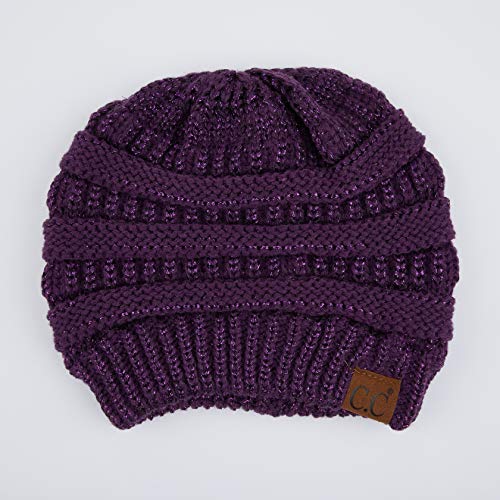 C.C Hatsandscarf Solid Color Beanie Tail Hat - One Size Purple Metallic