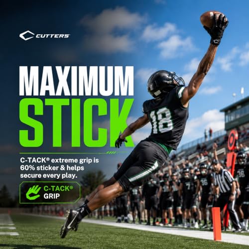 Cutters Gamer 6.0 Football Gloves Medium Black - All Purpose Grip Padding