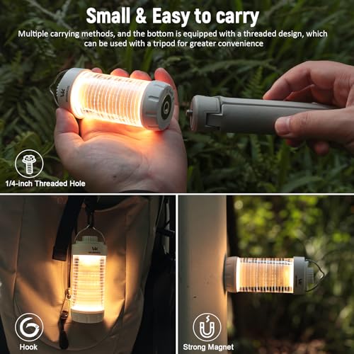 Rechargeable Camping Lantern with RGB Atmosphere Light and Waterproof Design - White