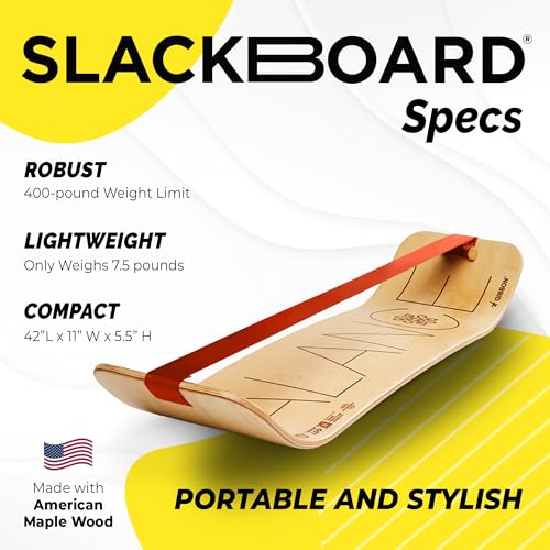 GIBBON SlackBoard - GiBoard Balance Board Kids & Adults - Slackline Balance Trainer - Slack Board Core Workout Equipment Home Gym Training - Standing Desk Exercise - Yoga, Agility, Pilates & More