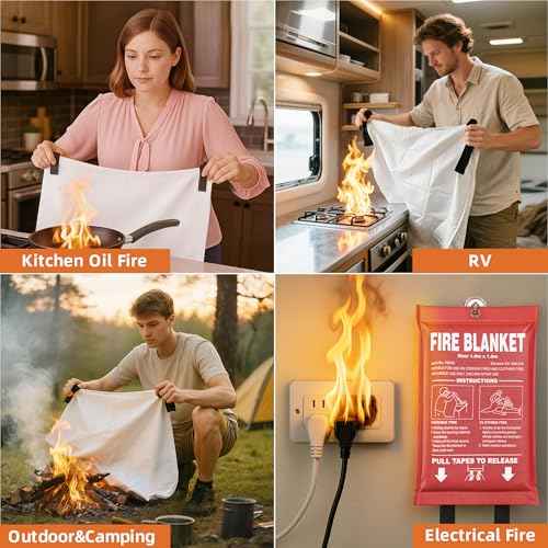 Fire Blanket - 40" x 40" Prepared Emergency Fire Blanket for Home and Kitchen, RV, Grill, Fireplace, Safe & Easy for Young Adults and Elderly Living Alone