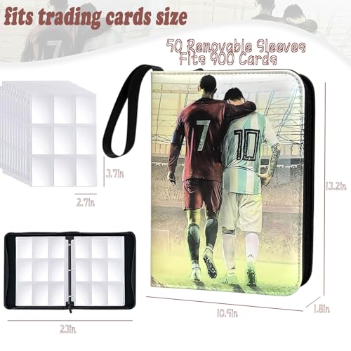 Soccer Card Binder - 900 Capacity 9-Pocket Album, Waterproof PU Leather, Black - Perfect for Collectors & Kids