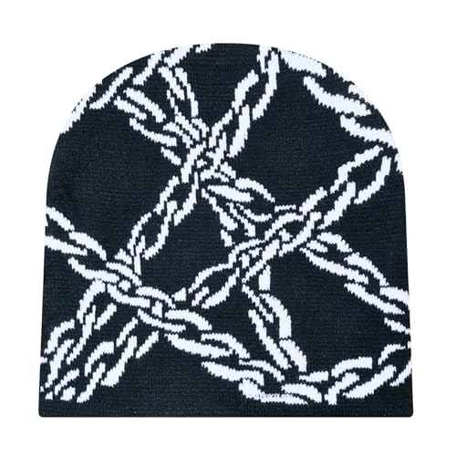 Y2K Beanie Hat for Men & Women Trendy Soft Stretchable Winter Cap, Chain Design Cold Knit Weather Accessory - Black