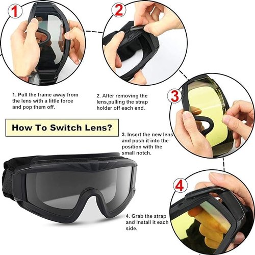 LEJUNJIE Airsoft Goggles, Tactical Safety Goggles Anti Fog Paintball Goggles with 3 Interchangeable lens Hunting Cycling