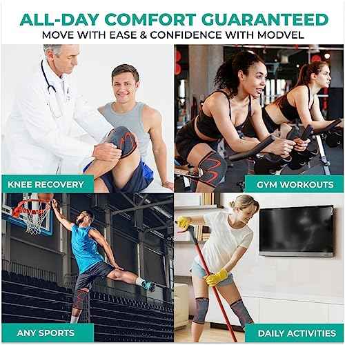 Modvel Compression Knee Brace for Women & Men, 2-Pack Knee Brace for Running Knee Pain, Knee Support Compression Sleeve, Workout Sports Knee Braces for Meniscus Tear, ACL & Arthritis Pain Relief