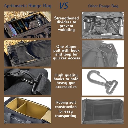 Aprikostein Range Bag for Handgun Ammo Shooting, L/XL Gun Case Carry 5+ Pistols Transport Tactical Gears Accessories with Lockable Zipper Molle Strap, Duffle Sport Bag Hunting Storage Capricorn