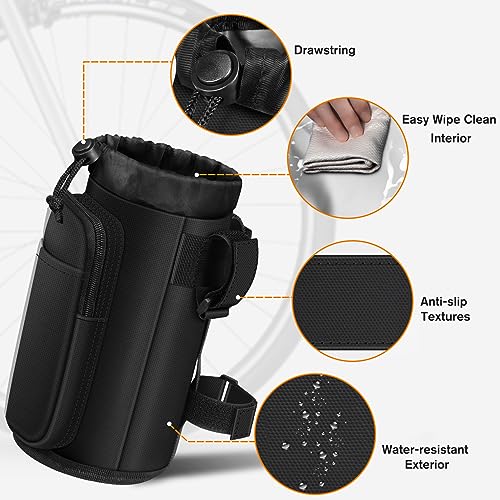 Black Bike Cup Holder with Phone Pocket - Universal Water Bottle Mount