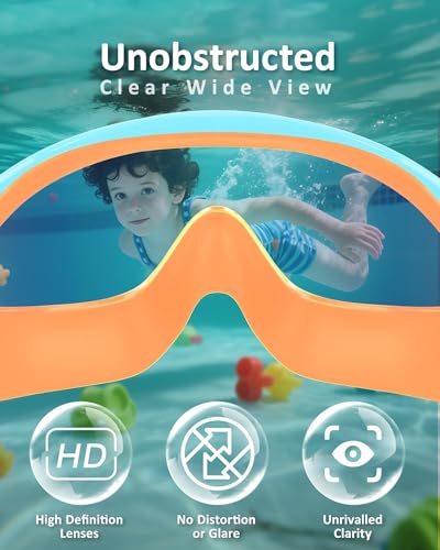 Kids Swim Goggles Anti-Fog UV Protection Wide View with Swim Cap - Yellow & Green