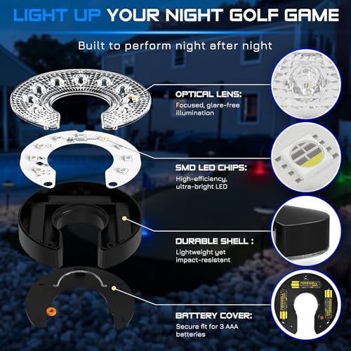 KINGTOP Battery-Operated RGB LED Golf Hole Lights C-Shape 6 Pack - Night Golf