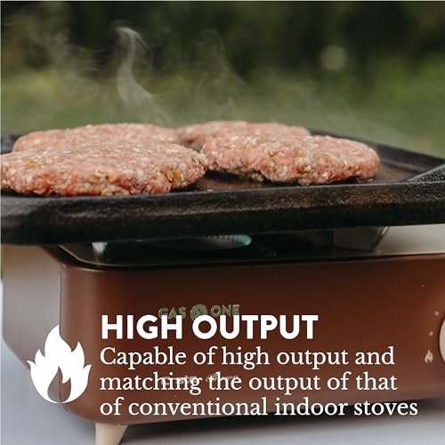 Gas One Butane Fuel Camp Stove – Crate Series - Mini Stove for Camping, Hiking – Portable Gas Stove with Spiral Flame – Even Heat Distribution – Modern and Easy to Use (Brown)