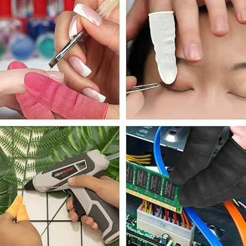 DJCIW 100PCS Disposable Latex Finger Cots,Medium Size, Fingertip Protector Gloves for Electronics Repair, Crafts, Medical Use & Industrial Applications,Thumb Covers for Finger Protection Black