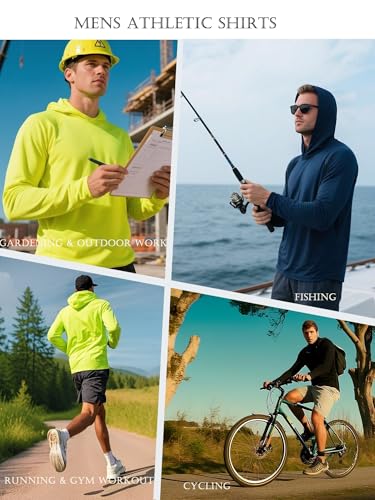 Sun Protection Hoodie for Men UV Long Sleeve Shirt X-Large - Navy/Wine/Olive/Black/Grey