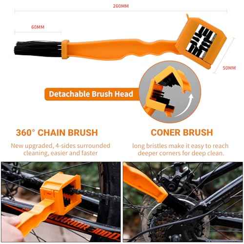 Bike and Motorcycle Chain Washer - bike Cleaner Kit Including Bicycle Chain Scrubber, Cleaner Brush Tool, Degreaser, Chain Lube, Bike Maintenance Kit for Mountain, Road, Hybrid, City Bicycles