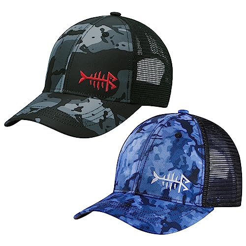 Men Women Adjustable Mesh Back Trucker Cap Baseball Hat - Black Camo & Blue/Black Camo