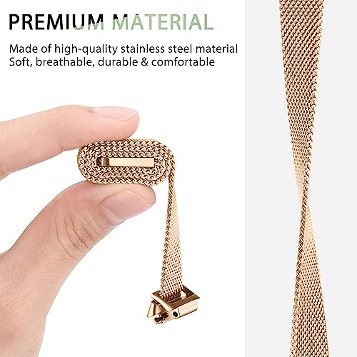 Rose Gold Metal Mesh Watch Band Compatible with Fitbit Inspire 3 & 2, Adjustable Strap