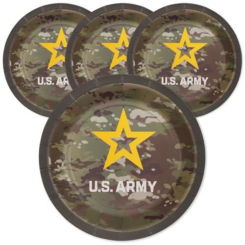 U.S. Army Dessert Plates 7 Inch - 24 Pack, Camouflage Military Party Dinnerware