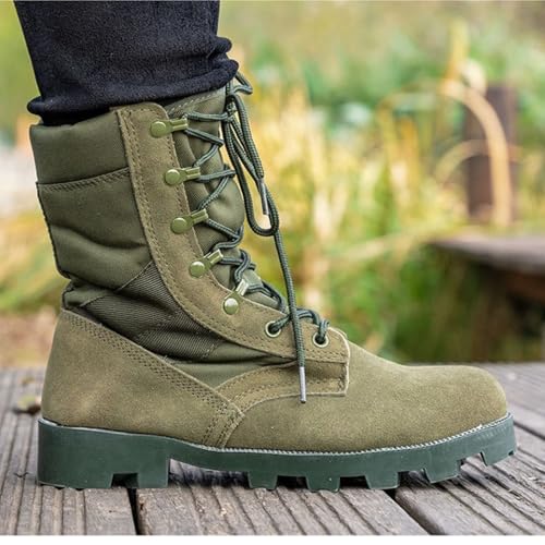 Green Men's Tactical High Top Combat Boots Non-Slip Rubber Outsole Lightweight Work Shoes - Size 9.5