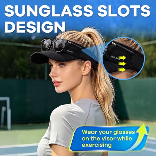 Black Lightweight Quick-Dry Sports Sun Visor with Sunglasses Slots for Golf & Tennis