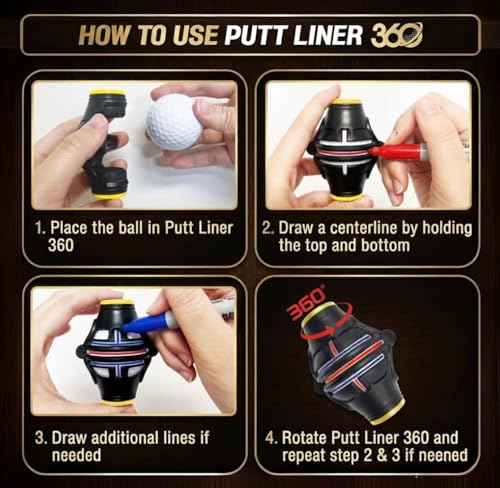 Putt Liner 360 Golf Ball Marker - Black & Blue Alignment Tool for Putting