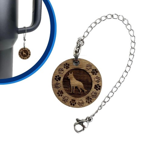 Pure Walnut Wood Stanley Cup Accessories- Cute Dog Charm For Stanley Tumbler- German Sheperd Design