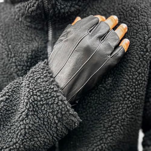 Mens Fingerless Leather Driving Gloves - Small Black