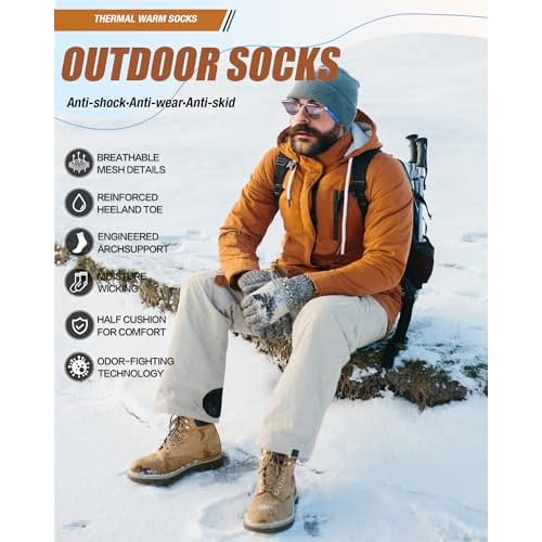 3 Pairs Men's Merino Wool Socks - Thermal Winter and Hiking Socks with Cushioned Support for Everyday Comfort