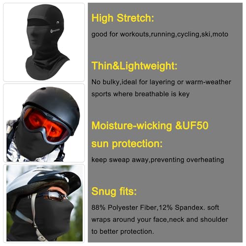Motorcycle Balaclavas Ski Mask,Under Helmet Design High Stretch Soft Breathable Lightweight UF50 Warm Winter 4 Seasons