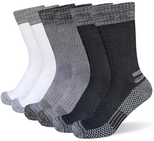 Mens Crew Work Boot Socks - Cozy Cushioned Moisture Wicking 3/4 Pairs, Multicolor 12-15