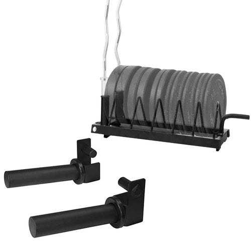 Metal Horizontal Olympic Weight Plate & Barbell Rack + Weight Plate Holder Attachment 2x2