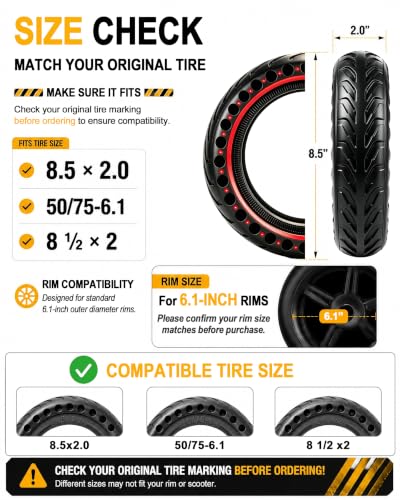Solid Scooter Tires 8.5x2.0 Red Pattern - Flat-Free 2 Pack