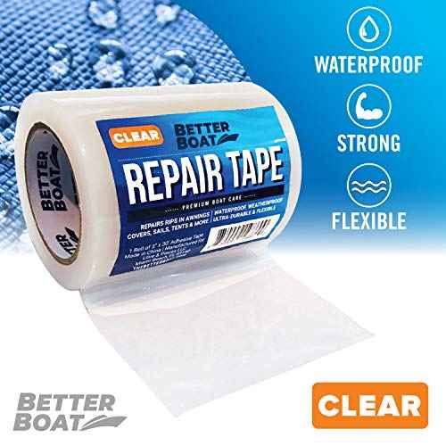 Repair Tape for Fabric Boat Covers, Canvas Tents, Pop-Up Campers, RV Awnings, Tarps, Canopies, Bimini Tops, Sails, Air Mattress Patch Kit, 30ft x 3" Clear Heavy-Duty Waterproof Vinyl