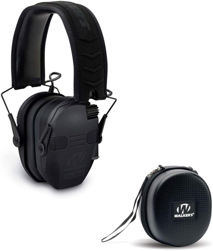 Walker's Razor Slim Electronic Bluetooth NRR 23 dB Hearing Protection Earmuffs for Outdoor/Indoor Shooting Range with Shockproof Carrying Case, Black