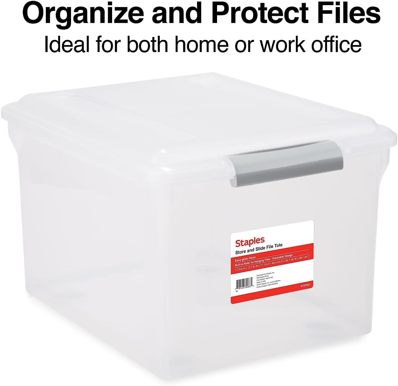 TRU RED Staples Store & Slide Hanging File Box, Latch Lid, Letter/Legal Size, Clear