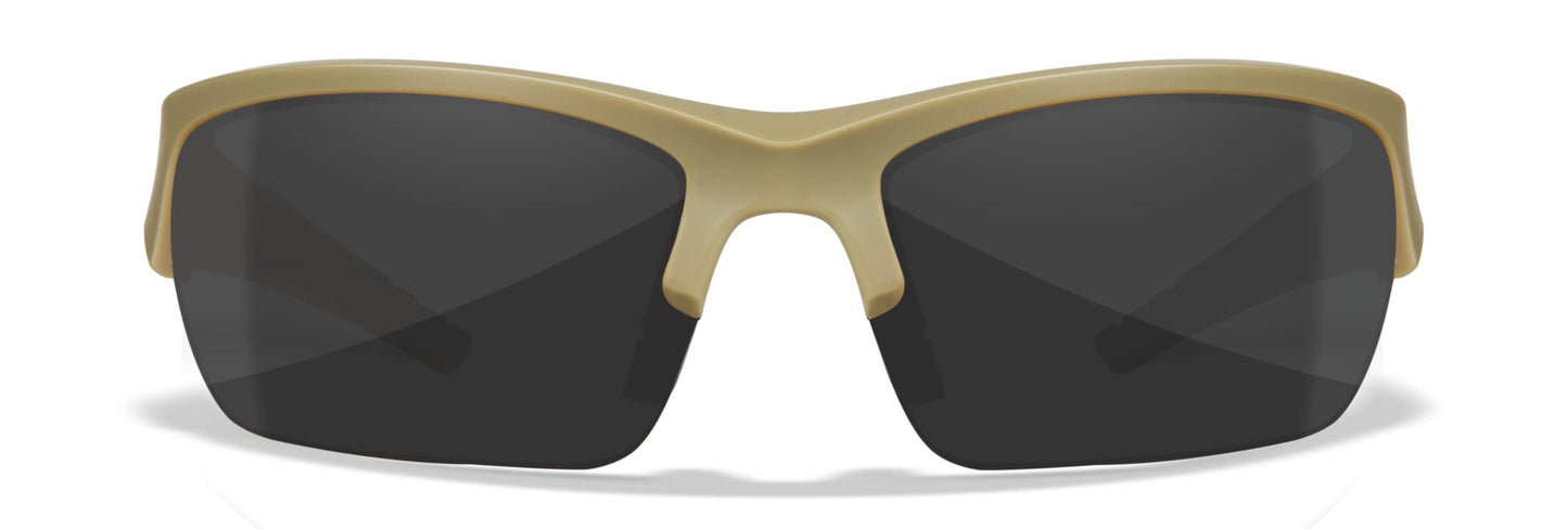 Wiley X WX Valor Tactical Sunglasses Safety Glasses for Men Shatterproof UV Eye Protection for Combat, Shooting and Fishing Matte Tan Frames, Grey, Clear, and Light Rust Lenses, Ballistic Rated