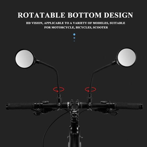 ROCKBROS Bike Mirror Handlebar Mount 360°Rotatable Adjustable Bicycle Rear View Mirror HD Wide Angle Clear Acrylic Convex Safe Bike Mirror for Mountain Road Bike Electric Motorcycle